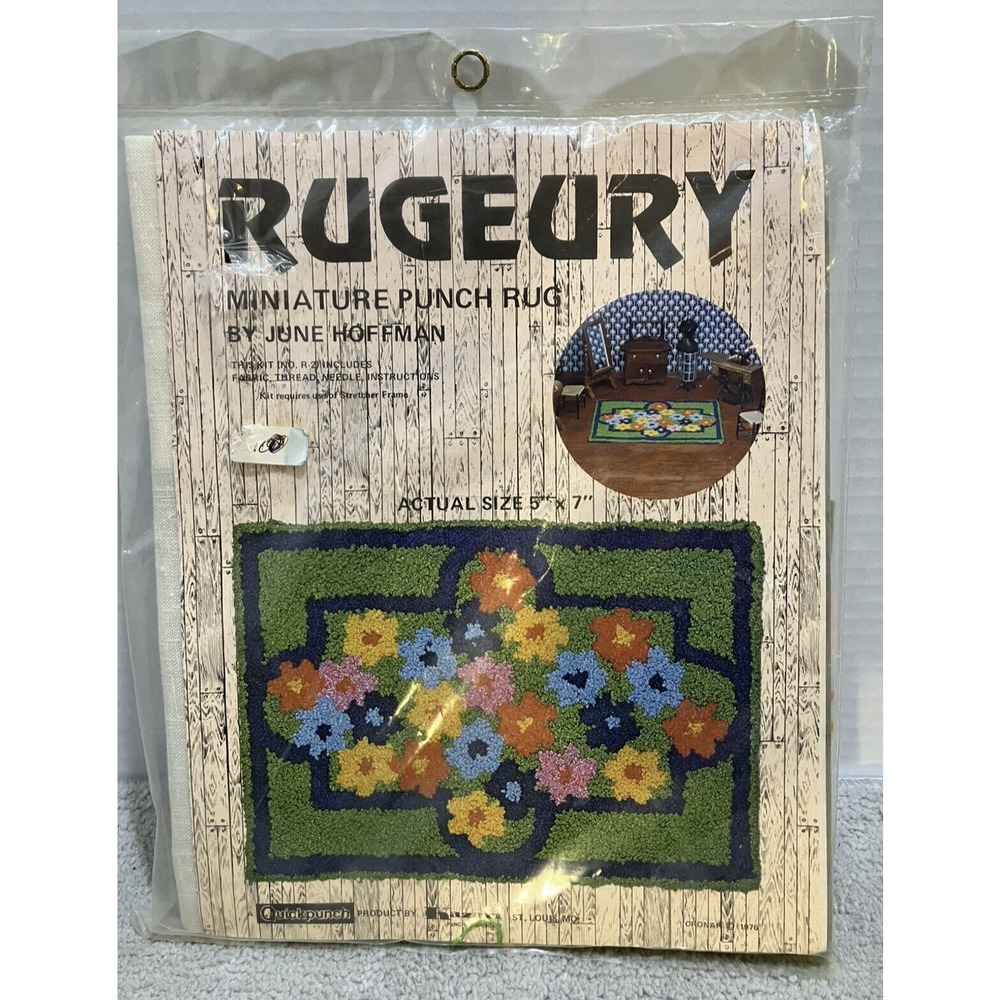 Rugeury Punch Rug Kit Miniature Floral Dollhouse Size 5x7 Vintage 1976 NEW